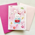 🐰透明水彩画　2枚セット「着物うさぎちゃん」イラストミニメッセージカード うさぎ　ウサギ　お正月　お年賀　年賀状
