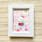 🐰透明水彩画「着物うさぎちゃん」イラストミニ額 正月飾り お正月　プチギフト　ウサギ　うさぎ　卯年　兎　和風　松　梅