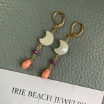 シェルムーン　フォスフォシデライト　ピンク珊瑚(染)フレンチフックピアス　14kgf サージカルステンレス