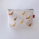 【【オーダー品】】エビフライ刺繍のファスナーポーチ【20cmファスナー】マチ付き