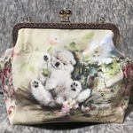 アッシュデザイン　フワフワわんこロラン　たっぷりマチ20cm がま口バッグ