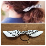 バンダナリボンヘアゴム□ホワイト□ゴム茶