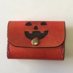 🔥限定SALE中🔥【本革】コインケース (ハロウィン)【マルチケース 小銭入れ ミニ財布 オレンジ 橙 ジャックオランタン コウモリ レザー 革 牛革】