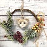 〜森のネコさん木の実リーフ〜　羊毛フェルト　造花　リース　冬のギフト　
