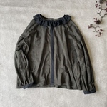 New:✳︎グレンチェック✳︎cotton100%フリル襟とline切り替えのフェミニンなブラウス(カーキ系×ブラック)
