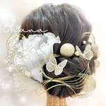   \ 𝒩ℯ𝓌★/  ❤︎蝶々のタッセル 🦋 ❤︎✨金箔付✨かすみ草、ヘッドドレス、髪飾り、袴、振袖、前撮り、成人式、卒業式