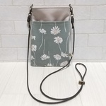 ◆再販◆ 花柄 くすみブルー コーデュロイ×帆布 スマホ ポシェット サコッシュ  