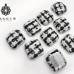 【cb-120】８個 カボション ツイード モノトーン 18mm★秋冬 格子柄　チェック　ブラック　ホワイト　黒白　カボション ピアス カボション イヤリング