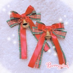 Berrypink♡ウィンターベルとチェックリボンのクリスマスヘアクリップ♡