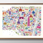 12044■A3アートポスター『ニューヨーク　マップ　アメリカ　地図』絵画/イラスト/デザイン/上級マット紙採用/北欧
