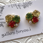 限定価格🎄クリスマスビジューbijou/クリスマス　ビジュー　イヤリング　ストーン　赤　レッド　ボルドー　グリーン　イエロー　小振り　パール　アレルギー対応　プチプラ　minneクリスマス