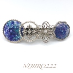 ブルーグラデーションと花　シルバーミニバレッタ＊送料無料＊6㎝バレッタ ヘアアクセサリー#minne_new