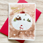 🎄透明水彩画「クリスマスボールの中の物語 」2枚セット　北欧イラスト　ミニクリスマスカード　サンタクロース　雪　冬　クリスマス　クリスマスカード🎄