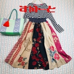 532 スカート　バラ　薔薇　手ぬぐい　手拭い　リメイク　ハンドメイド　古布　手ぬぐいリメイク　着物リメイク　浴衣リメイク