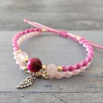 ໒꒱ 翼 ໒꒱ ピンクタイガーアイ × ローズクォーツ ピンク 2連 マクラメブレスレット　