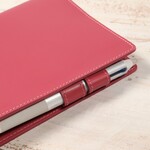 ピンク　牛革B6サイズ手帳カバー　バタフライストッパー タッセル