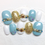 RUNA♪スモーキーブルー貝殻夏ネイルチップ