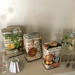 【Happy price♪50％off】3点セット 英国買い付け♪フランス ヴィンテージ キッチンウエアデザインのTIｎ缶セット /キャニスター