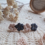 ❁ぷっくり小花のバレッタ┈インディゴ×ベージュ┈❁