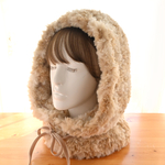 《人気☆バラクラバ》ふわふわファー×ベルベットリボン＊ベージュ