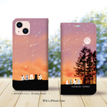 帯なし iPhone 手帳型スマホケース （カメラ穴あり/はめ込みタイプ）【ほのぼのにゃんこ（Evening Moon）】iPhone各種（名入れ可）