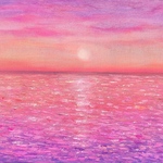 油絵　原画　オリジナル　「桃色の海」 送料無料