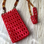 あったか色ビーズのスマホショルダー                             <afternoon tea> :   berry red