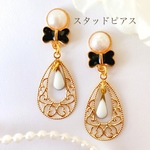 【送料無料】りぼんの揺れるピアス(Y381)黒