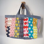 カラフル　北欧風縦パッチ　リバーシブル　横長トートBAG　　帆布　チェリー♪　