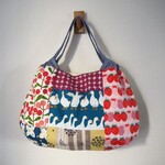 北欧風  ランダムパッチ　クシュクシュBAG　イチゴ　アヒル♪　ダンガリー調　ブルー　