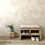 玄関ベンチ　クッションスツール　木製　シューズラック　円字型　アンティーク風　シェルフ　レトロ　かわいい　靴箱  ディスプレイラック　靴収納　【ダークブラウン　生地ベージュ】