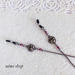 【期間限定 送料無料】🌹薔薇チャーム＆SWAROVSKIのメガネチェーン(オプション選択でマスクチェーンとの2WAY作成可能です)