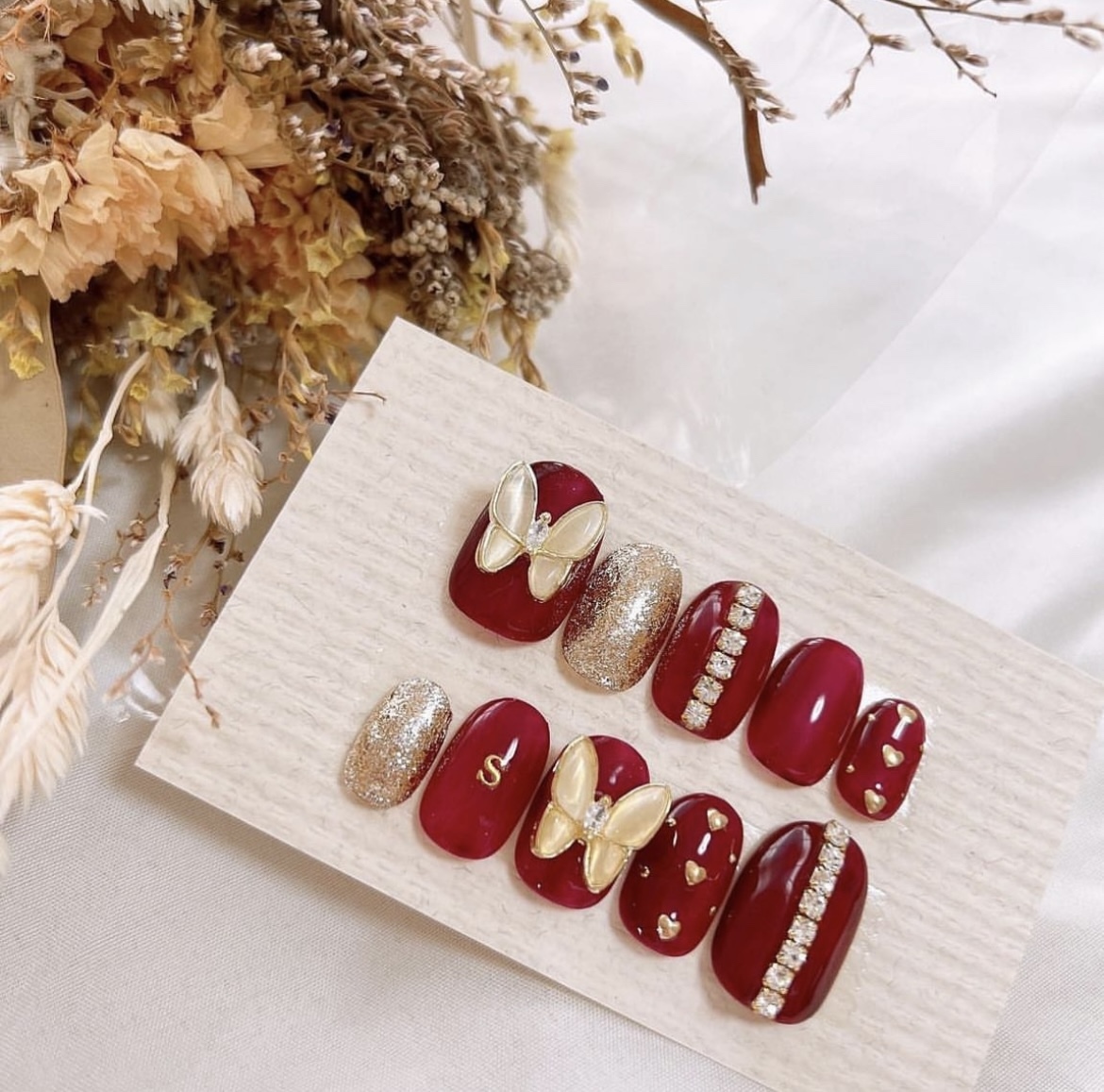 オーダーネイルチップ ニュアンス リボン ワンホン 推し