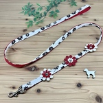  犬　リード　花柄チャーム　人気柄　定番柄　レッド　ホワイト　ハンドメイド