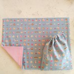 30×40  猫&マカロン柄*ランチョンマット 巾着袋 セット  yuwa ブルー  女の子 コップ袋 