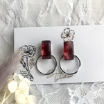 べっ甲風ワインレッド×シルバーピアス/イヤリング