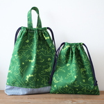 ２点セット【お着替え袋＆給食袋】恐竜（グリーン）