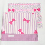 お名前タグつき ミニランチョンマット 20×25 【リボン＆ストライプ】 パープル