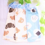 ネームタグ付　3枚セット　タオルエプロン　可愛いくまちゃんにおにぎりとクロワッサン