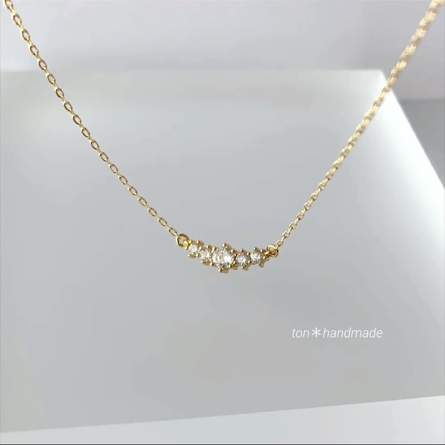 ♡100⋆*【再販×6】5粒＊ラインネックレス 14kgfチェーン変更可能 卒業 