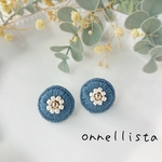 くすみブルーの小さめまるっとビーズ刺繍ピアス・イヤリング