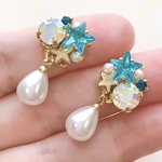 【再販】光に散る、星の花(アクアマリン×パール)イヤリング［ピアス変更可］