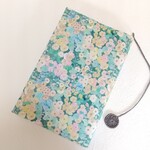 単行本　リバティ プリント使用　ブックカバー　*　ホリーホックス　Hollyhocks　　グリーン系