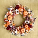 No.wreath-15490★ハロウィンリース22-(27) 秋のリース/ パンプキン＆オーキッド　45cm アーティフィシャルフラワー/造花リース/ハロウィンリース/大型リース