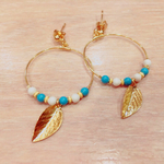 turquoise&leaf☆ドロップ型ピアス