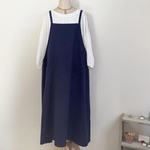 秋冬のロングのキャミエプロン、ネイビー【受注製作】