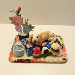 ちりめん細工の座布団ダックス「朝顔」ミニ置物【送料無料】