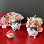 お正月ラタンアレンジ　プリザーブドフラワー