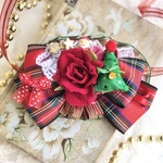 犬お花チョーカー≪クリスマスチェックリボン≫　写真撮影　トリミング　首飾り　犬猫アクセサリー　ヘッドアクセ　うちの子　