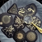 箔押し 海外シール「 Black magic」ランダム10枚  海外フレークシール  和紙  コラージュ素材